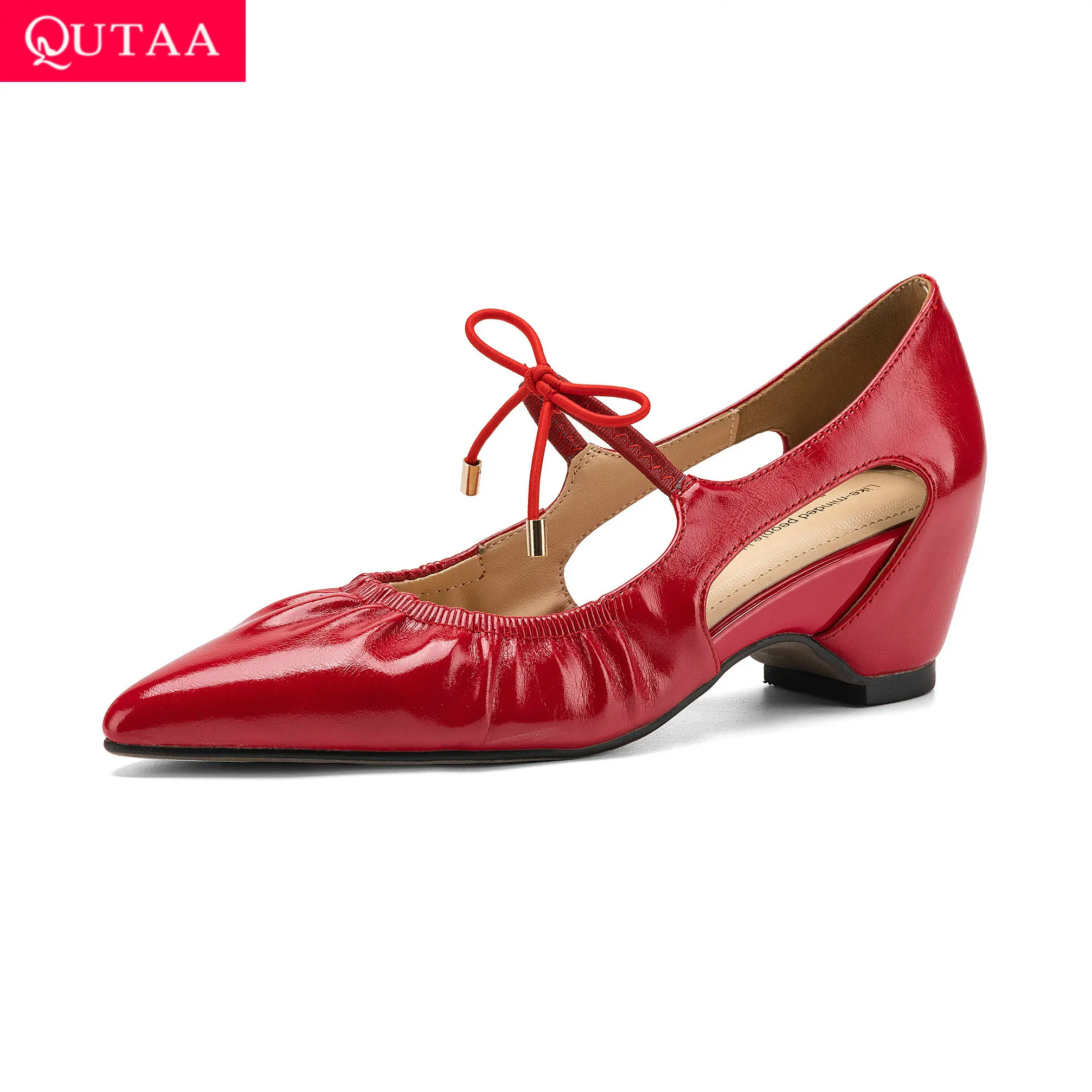 QUTAA 2026 News Fashion Women Pumps Shoes Mid Heels Pointed Toe Microfiber Sexy Spring Office Ladies Single Shoes Dress 34-43