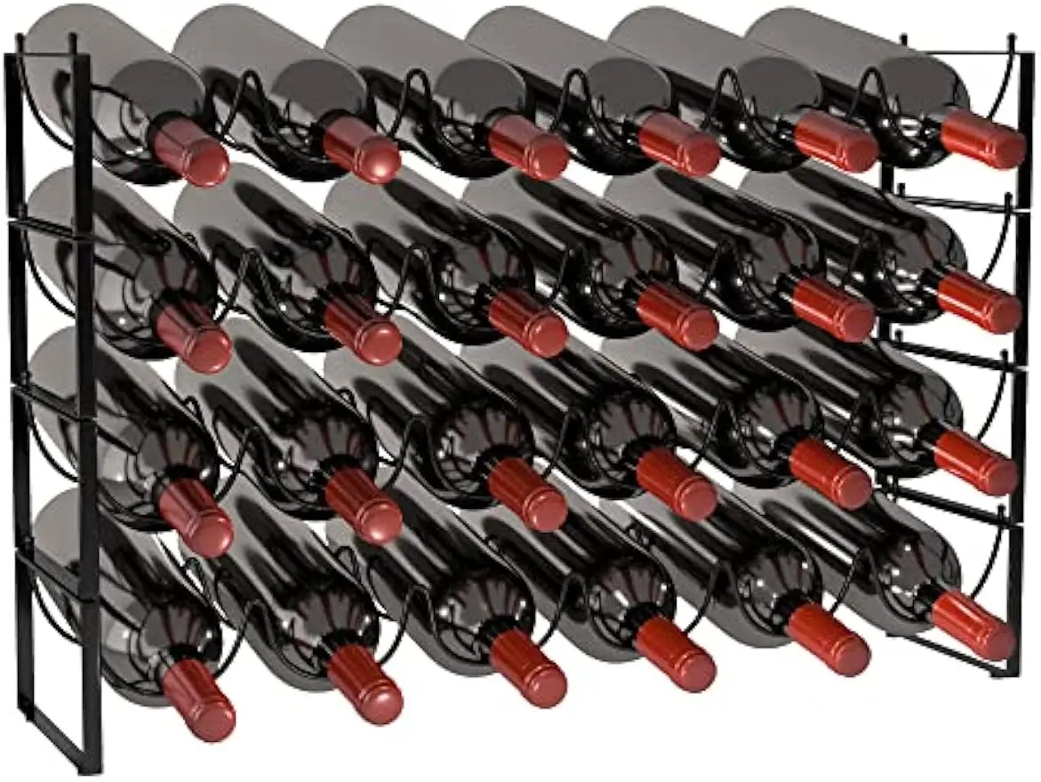 

4-Tier Stackable Wine Rack - Holds 24 Bottles, Versatile for Cabinet or Pantry in Dark Black