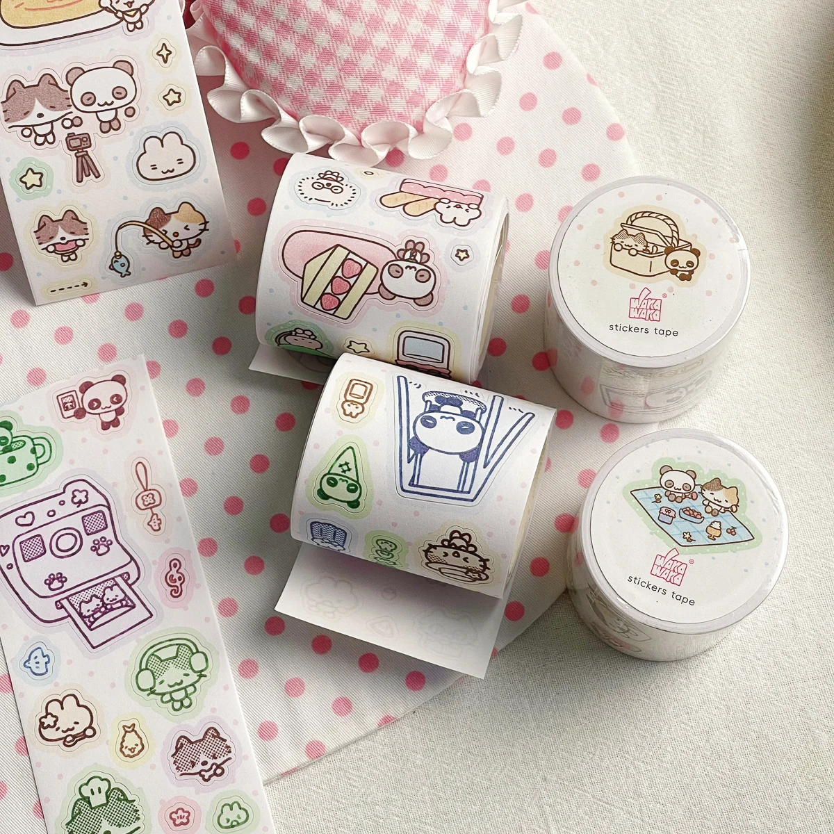 WAKAWAKA Writable Die Cut Sticker Roll Scrapbooking Sticker Hand Drawn Illustration Washi Sticker Journal Planner