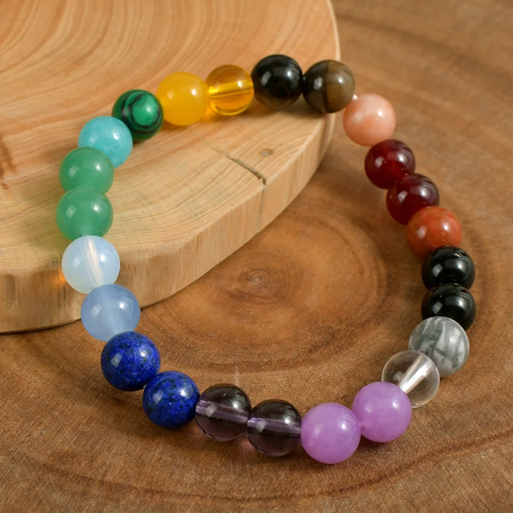 Bohemian Rainbow Stone Bracelet On Hand Best Wishes Colorful Nature Stone Energy Beaded Bracelets Jewelry Gifts