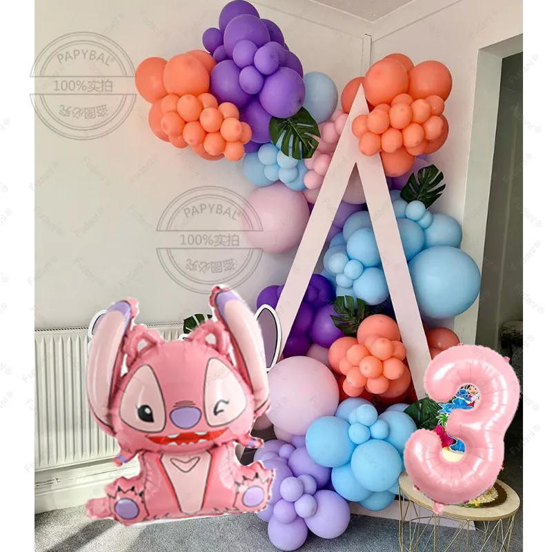 

1set Disney Pink Lilo & Stitch Party Foil Balloons Macaron Garland Arch Globos Kit Age 1-9th Kids Girls Birthday Decoratations