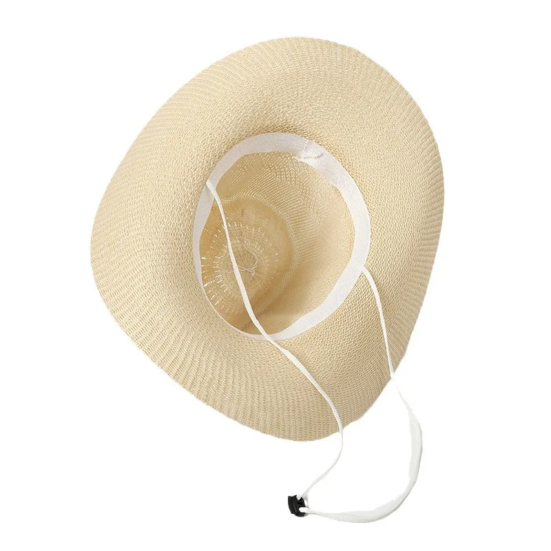 Summer Western cowboy curled big eaves straw hat for men and women outdoor beach sunshade hat Sun-proof letter knit fishing ha