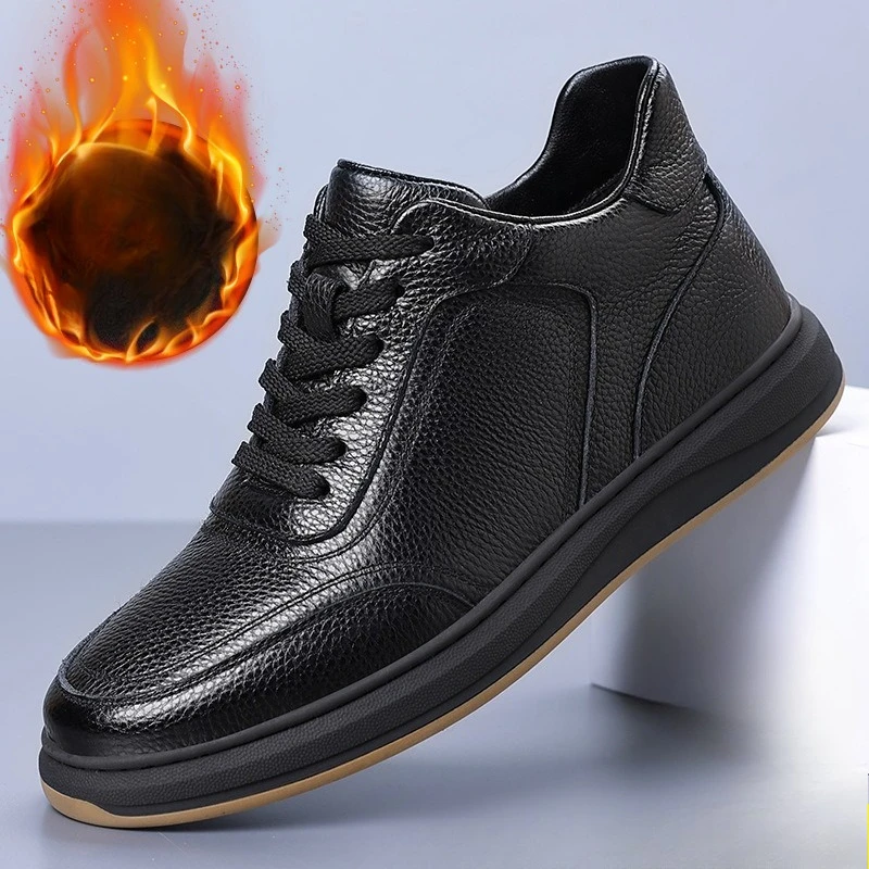 High Quality Men's Winter Genuine Leather Lined Sneakers Thermal Warm Comfortable Lace-up Casual Shoes Trend Boots Non-Slip Sole