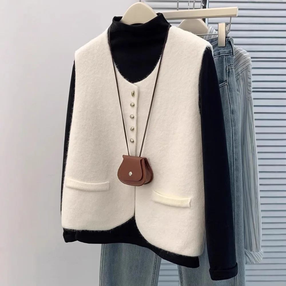 Knitted jacket women's business suit blouse, collarless round-neck sweater, coat, new style women's clothing