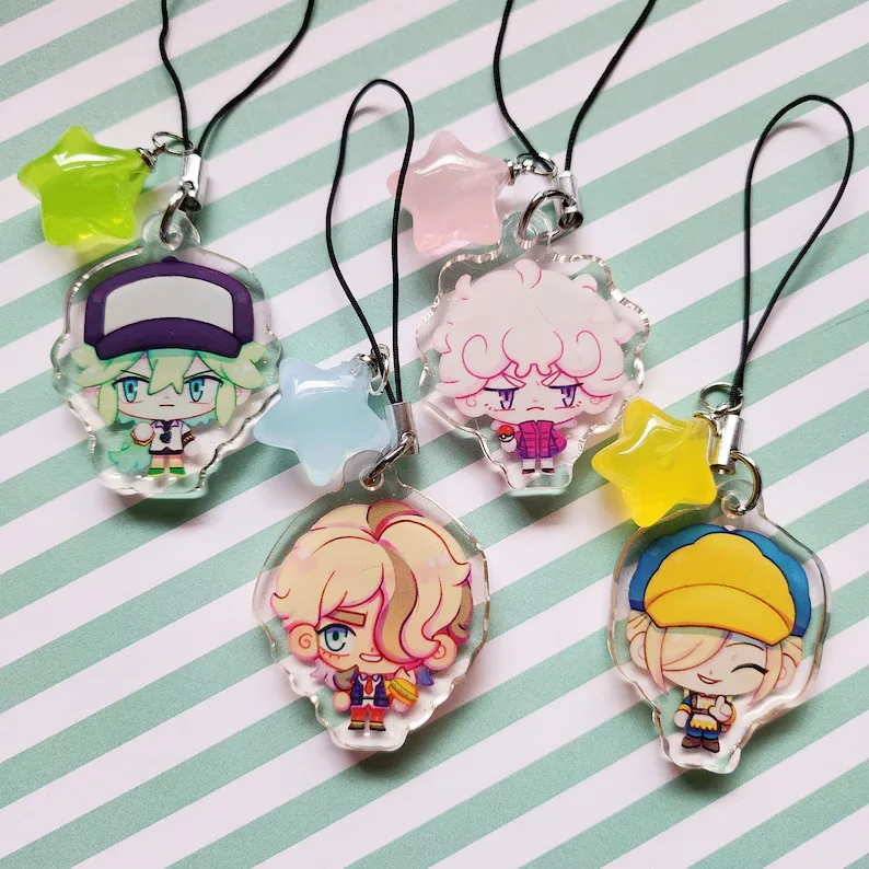 Trainer Theme Double Sided Acrylic Charms with Glitter Epoxy Star Pendant Cute Bag Keychain Decor Gift