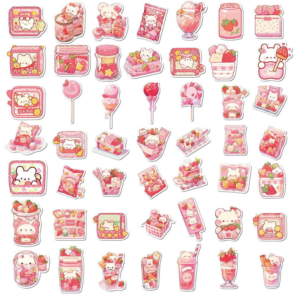 10/30/50pcs Cute Pink Snack Bear Stickers Kawaii Animal Decals Laptop Phone Suitcase Luggage Diary Waterproof Sticker Kids Toys