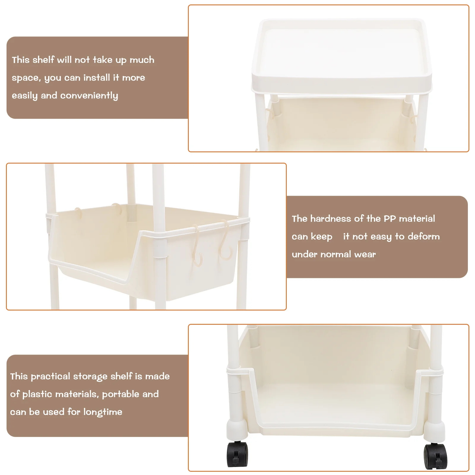 3-Tier المنقولة عجلات Pp تخزين الرف عربة مع عجلات لتنظيم المنزل متعدد الطبقات رف كتب عربة المرافق