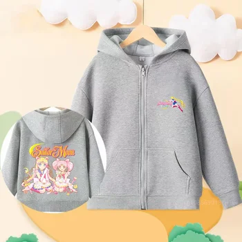 세일러 문 어린이용 후드 지퍼 후드, 애니메이션 후드, 3-14 세 남아 및 여아용 캐주얼 패션 탑 재킷 
