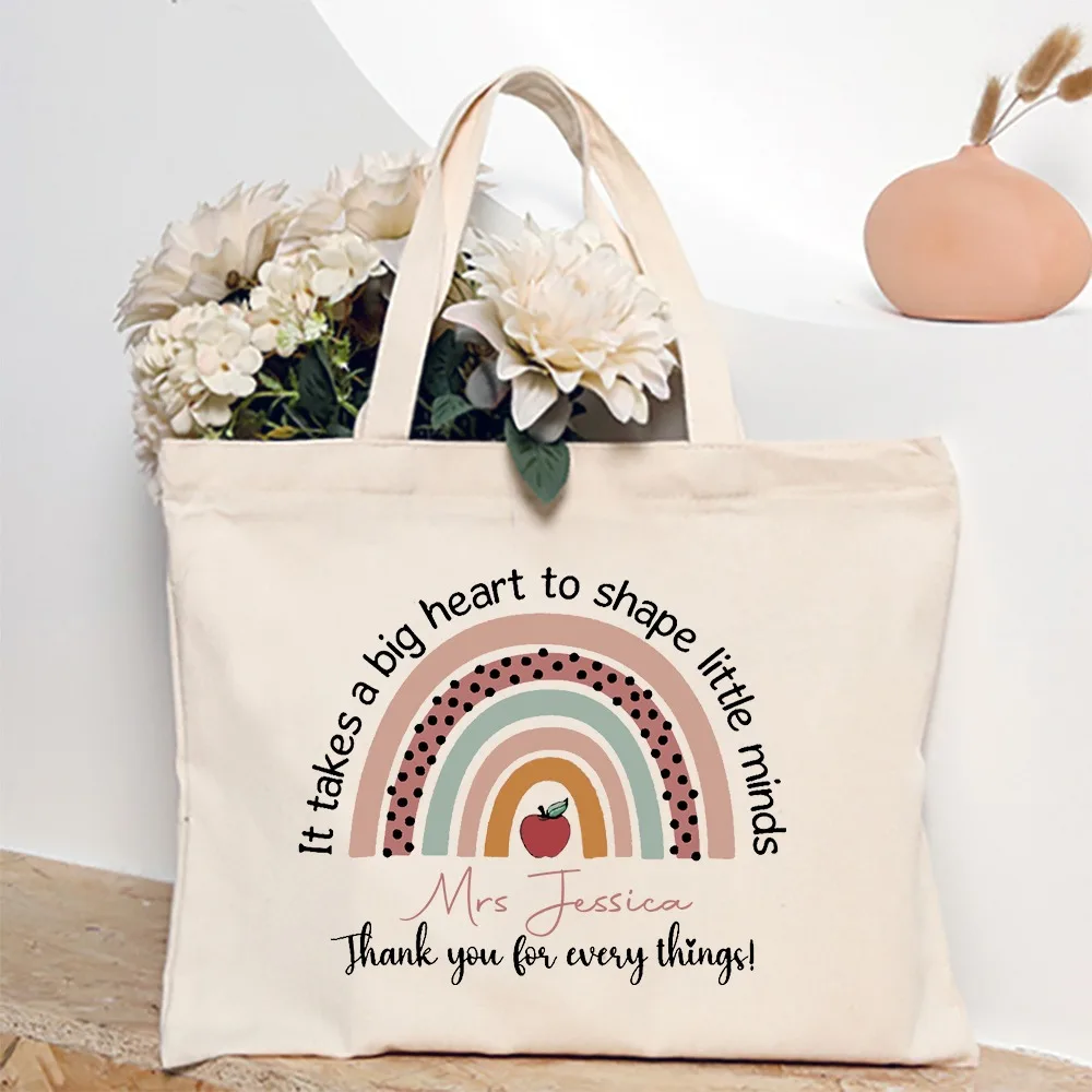 Borsa Tote personalizzata borsa a tracolla in tela con nome personalizzato borsa per la spesa per la vita dell'insegnante borse da viaggio femminili miglior regalo per gli insegnanti