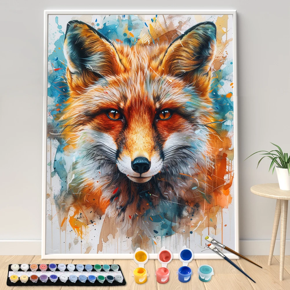 Hand Painted Inkjet Red Fox Adult Acrylic Painting Numbers Kit Seascape DIY Artwork Canvas Art Gift Home Decor