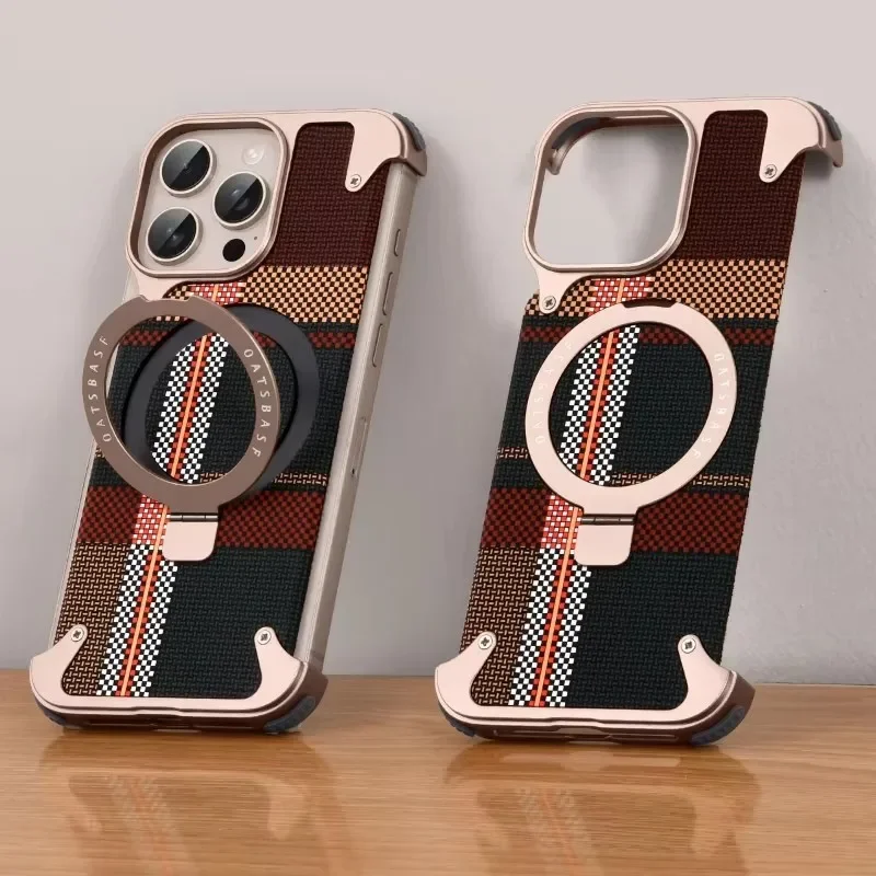 

Business Carbon Fiber Texture Magsafe Holder Phone Case for IPhone 16 Pro Max Aluminum Alloy Frameless Armor Shockproof Cover