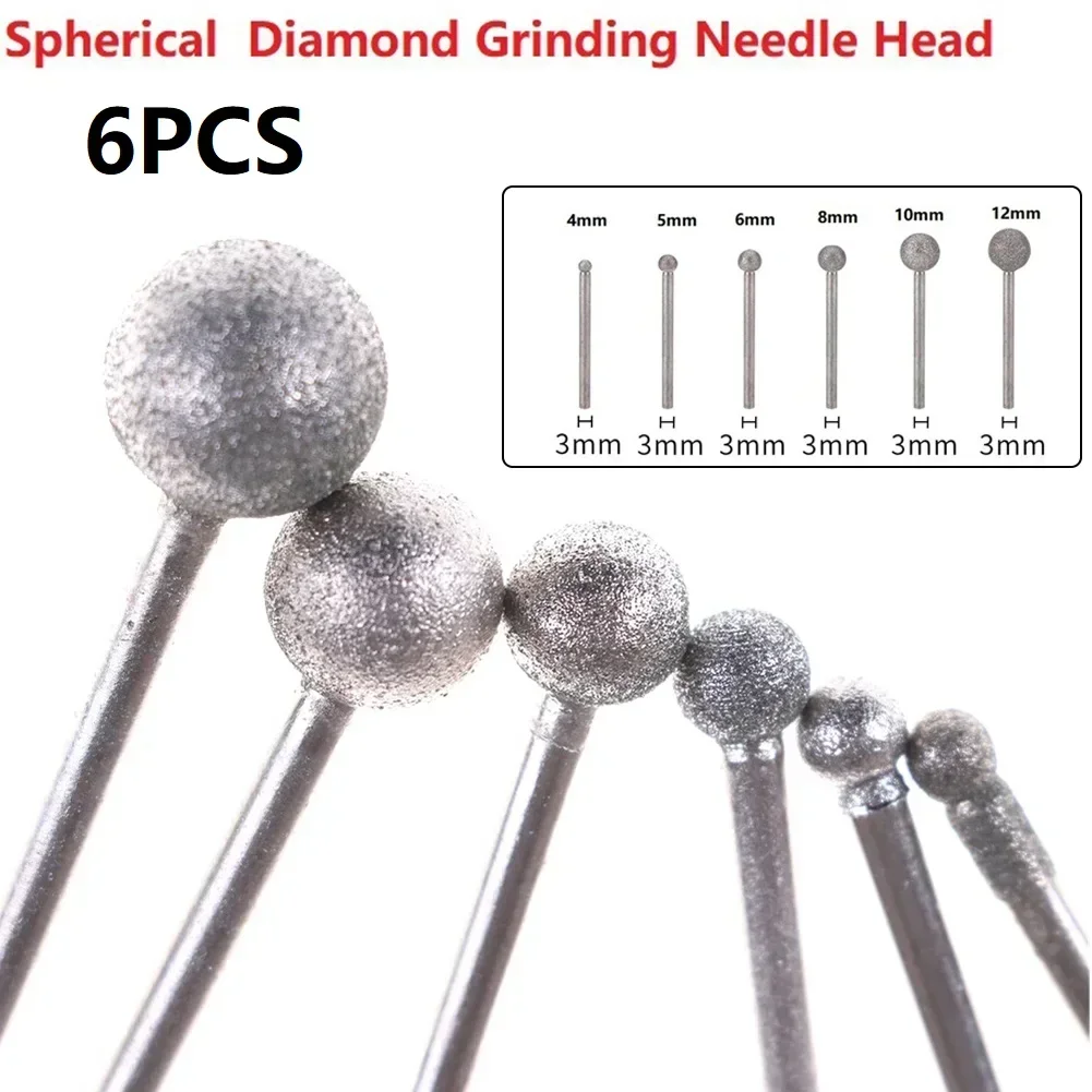 Diamante Bola Redonda Rebarba Broca Conjunto Rebolo Ferramentas de Diamante para Escultura Gravura Perfuração 412 mm Ferramentas Peças Lote