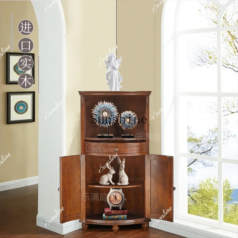 American solid wood retro dining room triangular corner cabinet simple living room bedroom sofa corner cabinet  FT