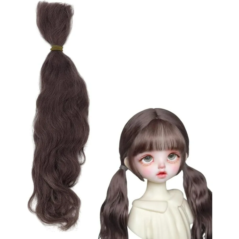 

Hair Wig Brown Mohair Hairs Wefts 8.6 Inch Long Curly Hair Wool Figurine Wigs Hairs Extensions for Wigs