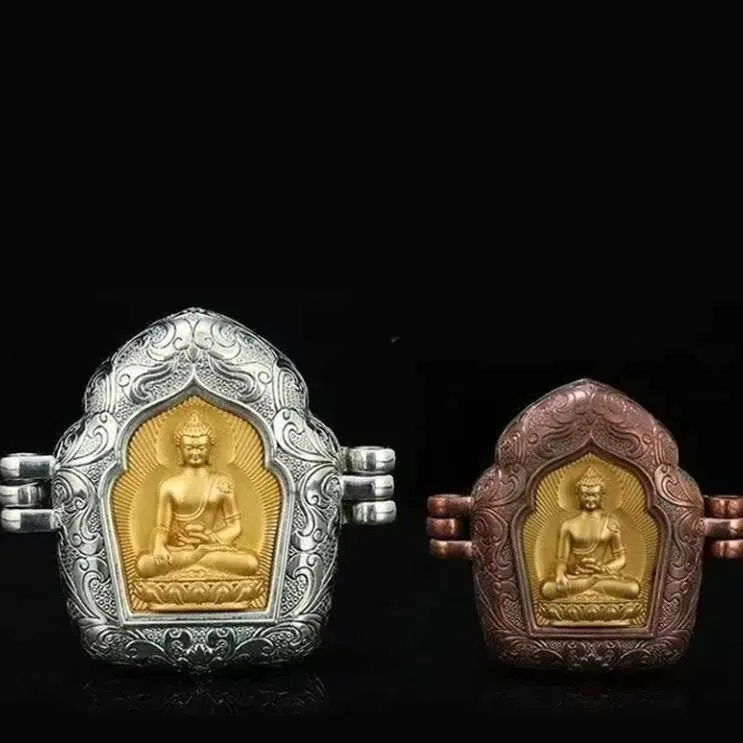 

Nepal Shakhani Buddha Statue Gawu Box Can Be Opened with Pendant Necklace Retro Old Ethnic Style Pendant Sweatshirt Chain