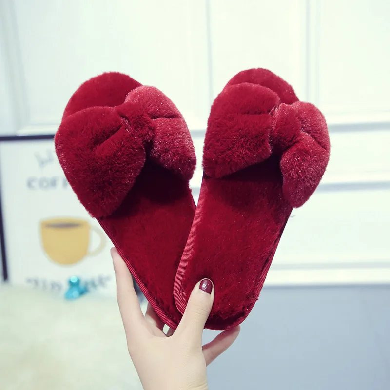 

New Autumn and Winter Fashion Bow Wool One-line Cotton Slippers for Home Indoor Comfort, Comfortable Slippers for Women，2025