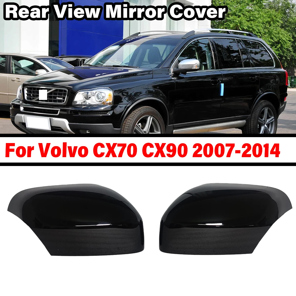 Pair Car Side Wing Rearview Mirror Cover For Volvo XC70 XC90 2007-2014 39894341 39894354 Glossy Balck Replacement Mirror Caps