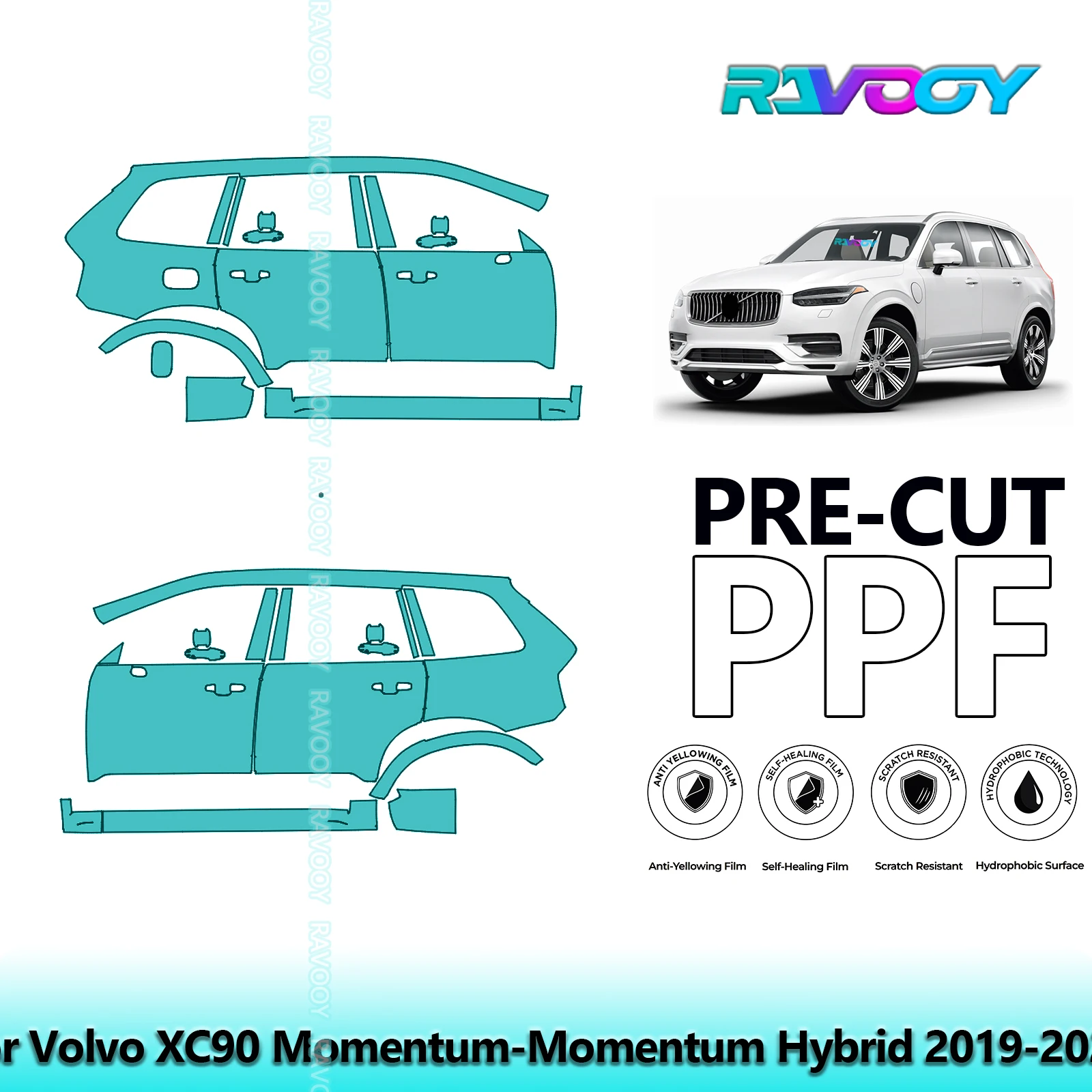 

For Volvo XC90 Momentum-Momentum Hybrid 2019-2023 8.5mil Pre-Cut PPF Door & A/B Pillar Kit TPU Paint Protection Film Set