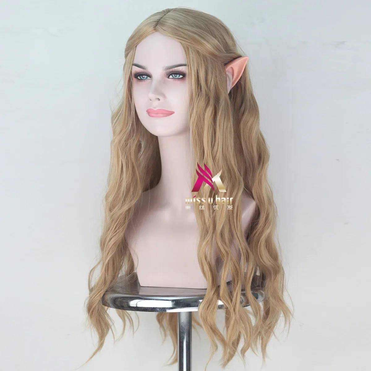 Halloween women Galadriel wig Elf pointy ears role play long golden wavy hair Elf queen Cate Blanchett hair costumes