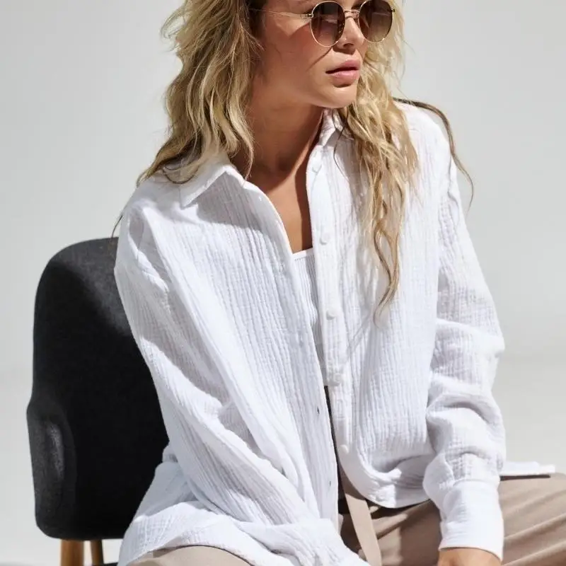 

Ele Summer Women's Loose Comfortable irt Triacetate Fiber Long Sve Regular Sve Neline ex Open Car...