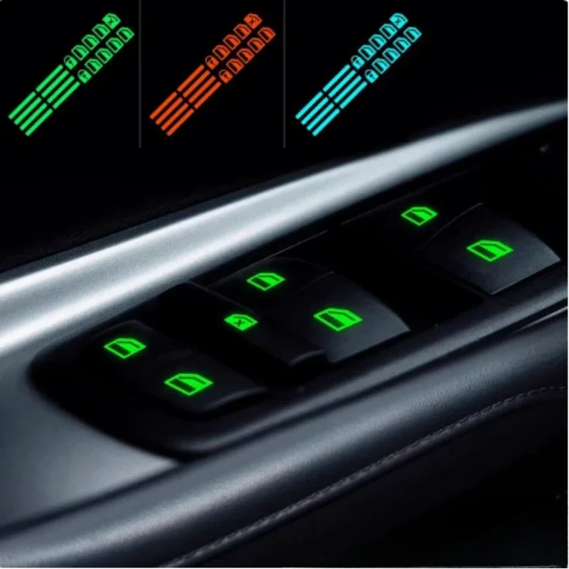 Car Window Button Luminous Stickers, Fluorescent Function Button Decals, Car Interior Add-Ons for Window Lift Switches