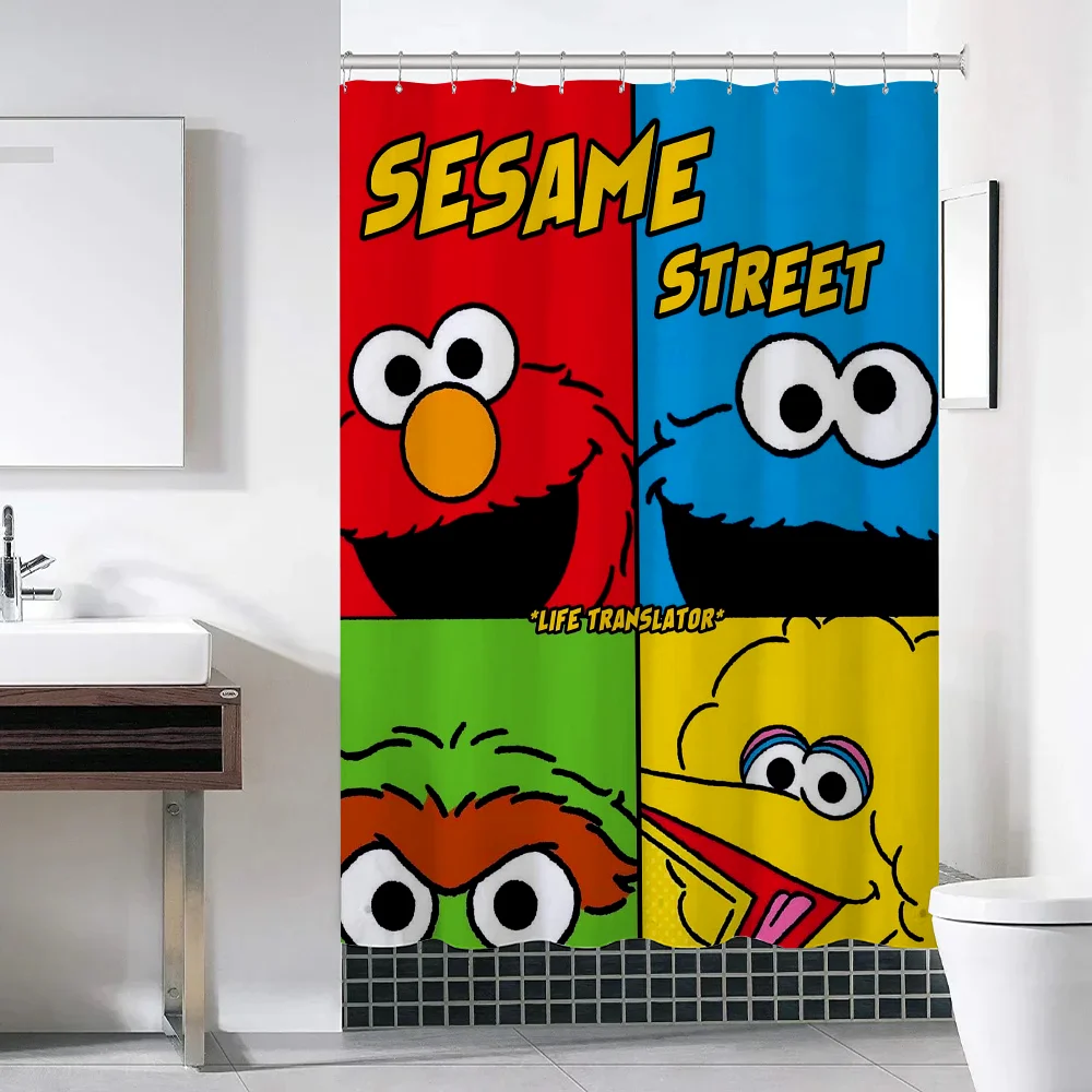 SESAME STREET Bathroom Curtain Shower Curtains Folding Partition Bath Accessories Bedrooms Waterproof Fabric Things the Set Home