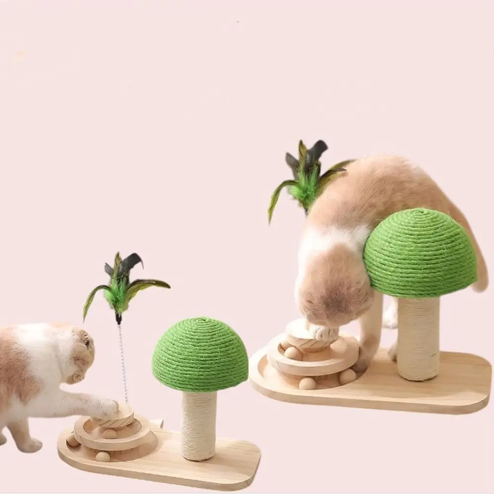 

Funny Cat Scratching Post Sisal Ball Durable Wear-resistant Pet Climb Toy with Feathers Cat Stick Toy