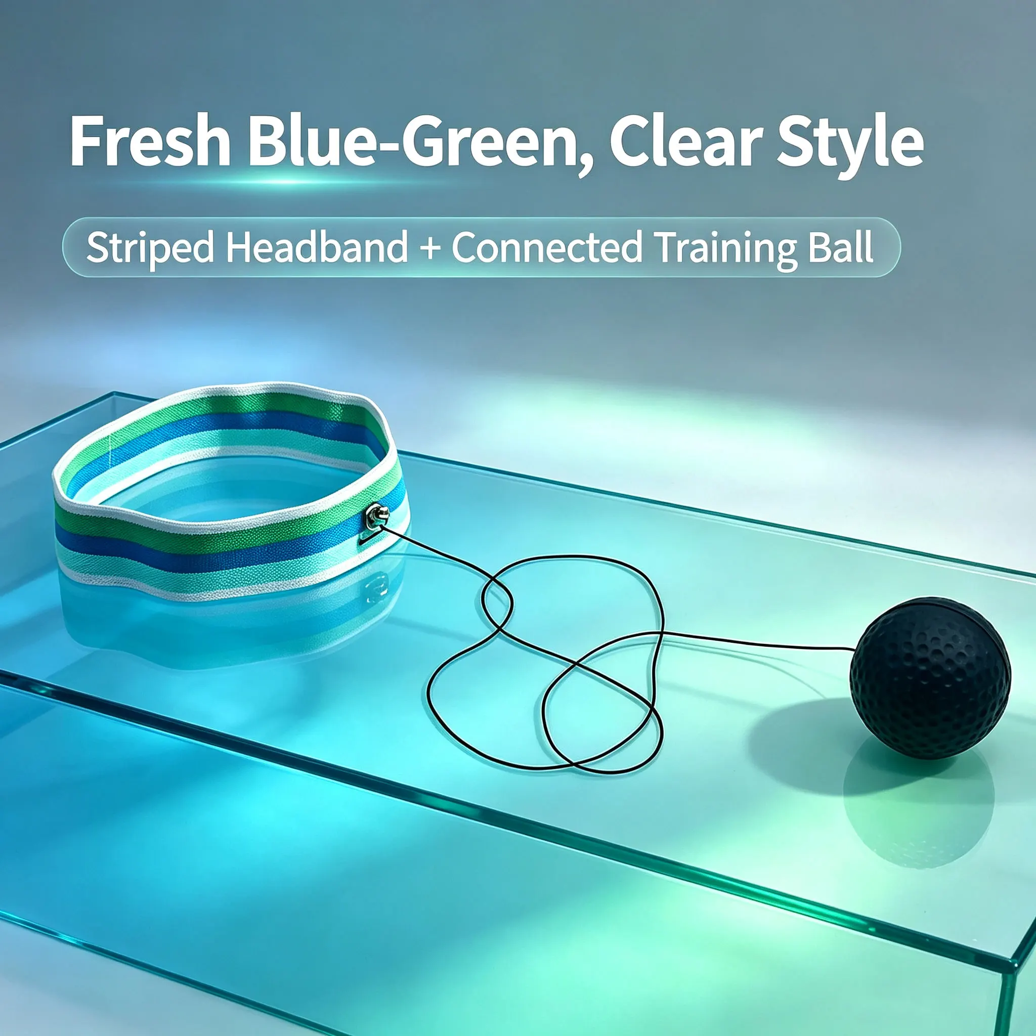 Connected boxing reaction ball headband speed trainer with blue-green color scheme, lightweight and portable combat reaction