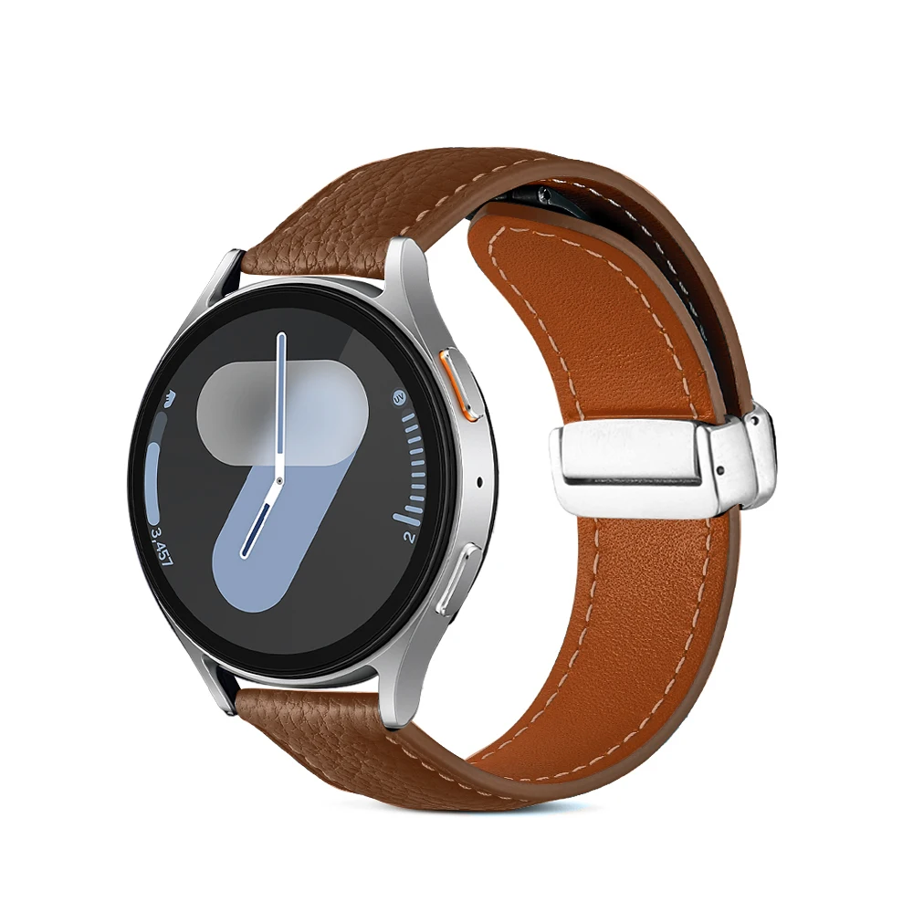 20mm 22mm Leather Strap for Samsung Galaxy Watch 7 6 5 4 44mm 40mm Classic Magnetic Buckle for Huawei Watch GT5 4Pro 3 46mm Band