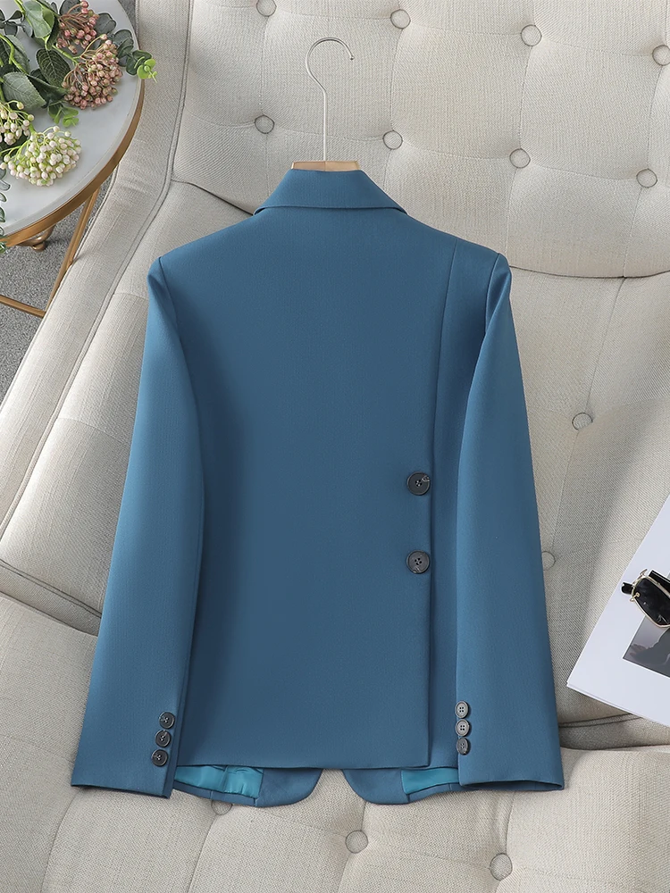 Female Formal Blazer Women Gray Blue Black Solid Long Sleeve Office Ladies Work Wear Jacket Coat For Autumn Winter