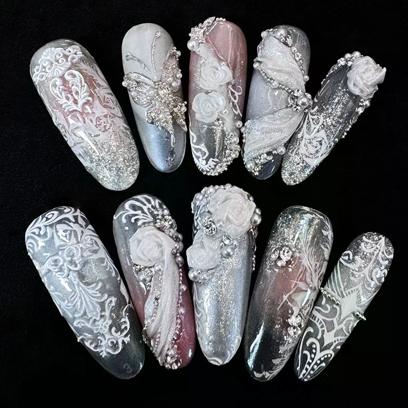 1Pcs Cartoon Christmas Silicone Nail Mold Baroque French Style High Transparent 3D Relief Nail Template DIY Nail Art Decorations