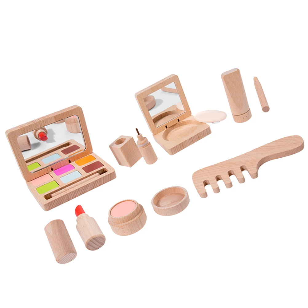 مجموعة واحدة من ألعاب مكياج الأطفال الخشبية، مجموعة ألعاب التجميل للفتيات هدية عيد ميلاد للأطفال، مجموعة ألعاب البنات