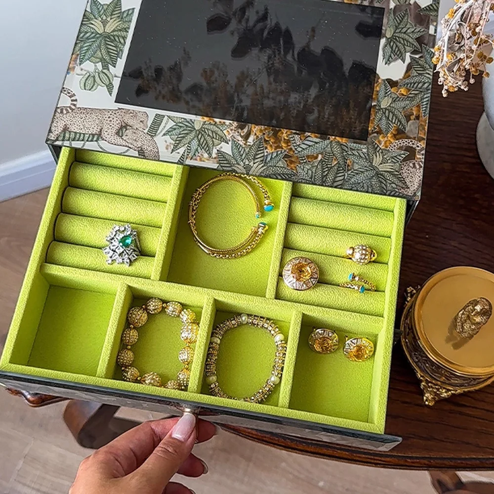 Caja de Almacenamiento de Joyas de Madera de Lujo, Popular, Cuadrada, de Varias Capas, con Forro de Terciopelo, Organizador de Cajones para Anillos, Pendientes y Collares