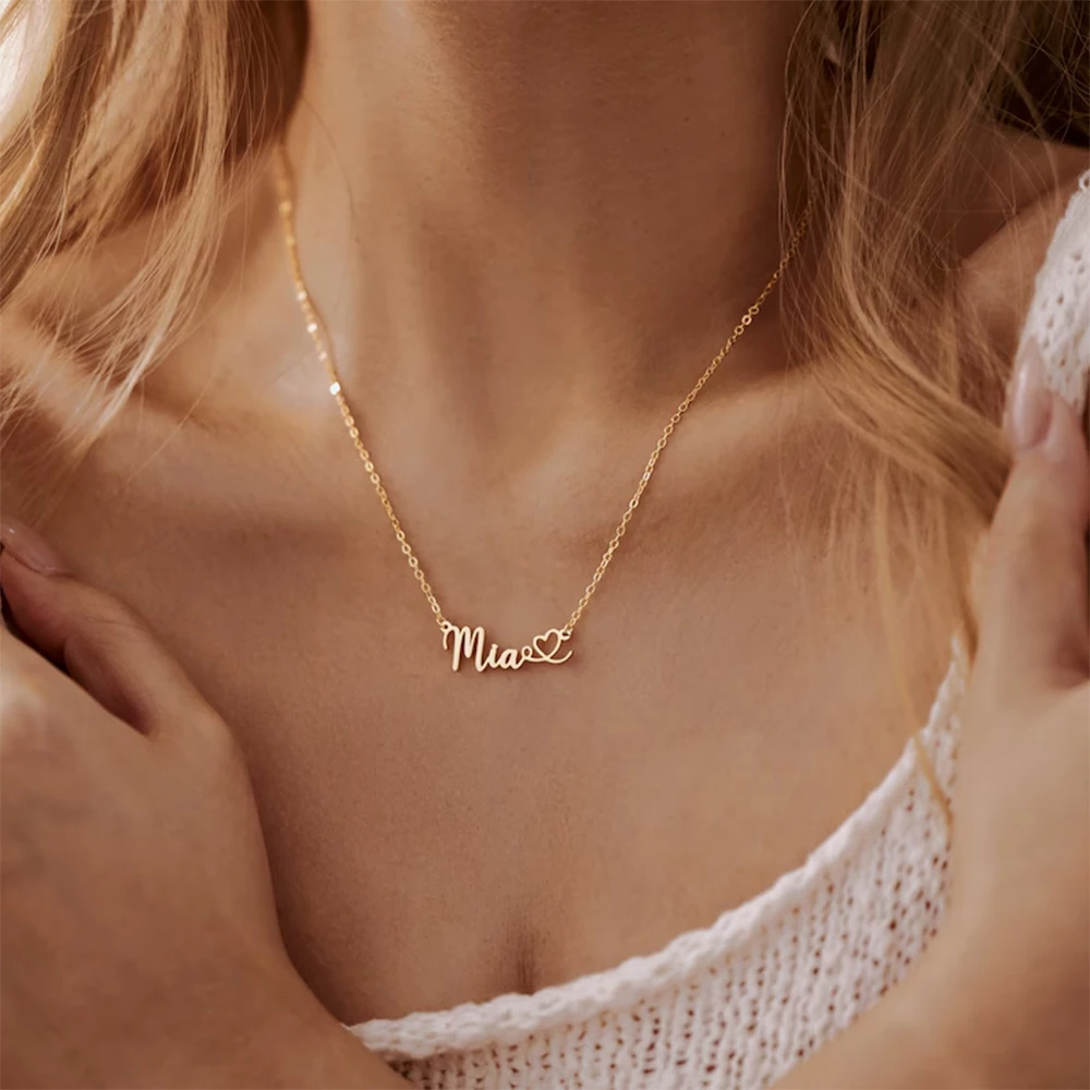 Customized Letter Name Love Necklace Luxury Stainless Steel Pendant Necklace Jewelry Clavicle Chain Valentine's Day Gift