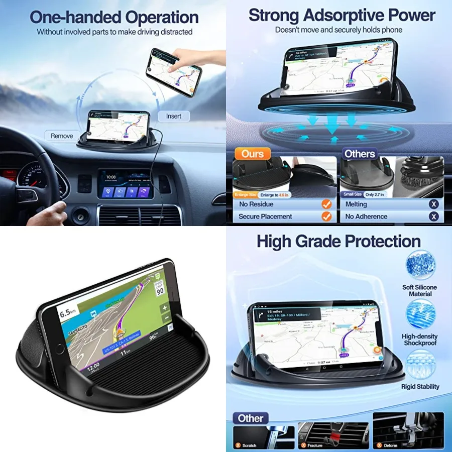 

Car Phone Holder, Car Phone Mount Silicone Car Pad Mat for Various Dashboards, Slip Free Desk Phone Stand Compatible with iPhon