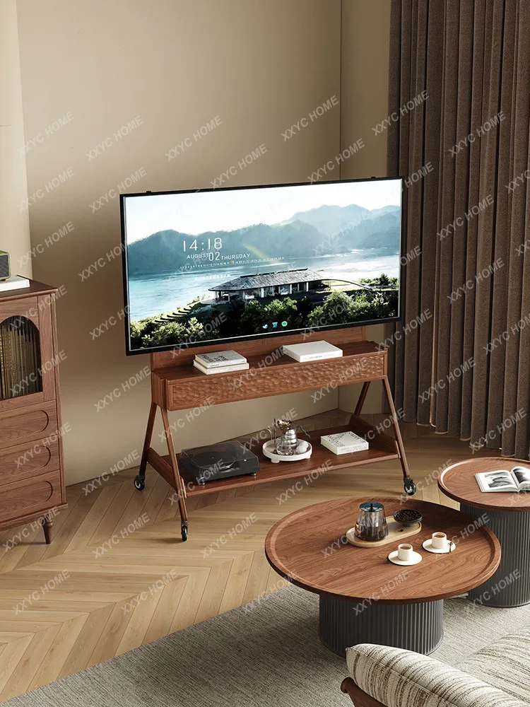 Solid wood removable TV cabinet, living room household small apartment TV stand, floor storage medium antique TV stand