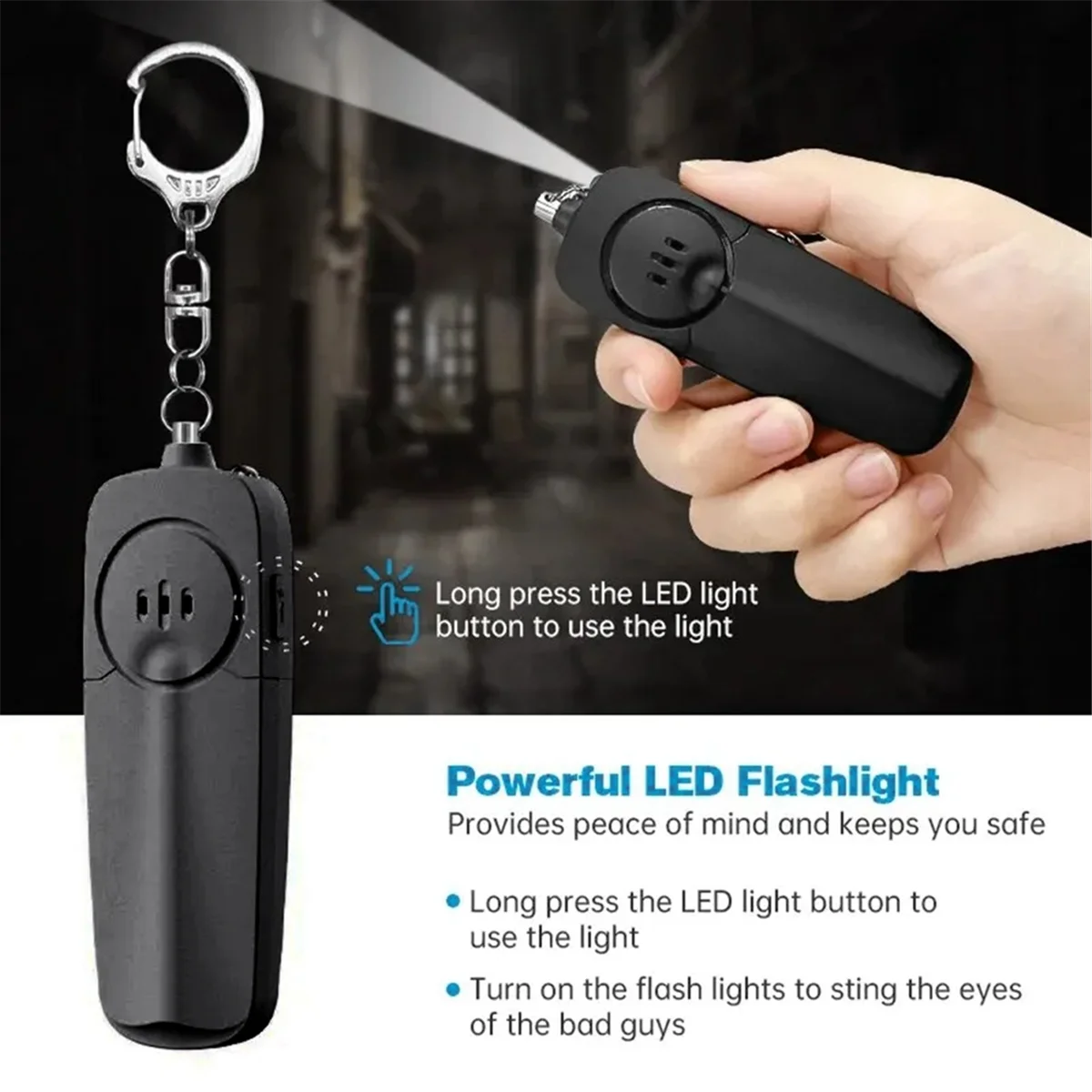 Lighter and Thinner Female Portable Alarm with Keychain,130dB Volume, Electronic Whistle, Backpack Pendant, Black