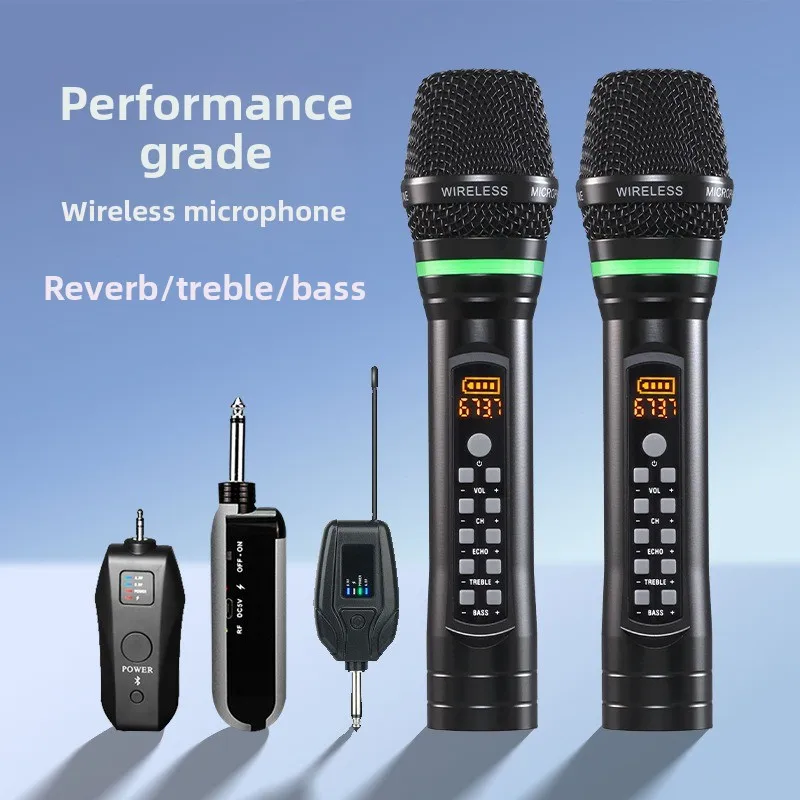 D600-813 UHF Frequency-Adjustable Wireless Microphone 50X2 Channels with Reverb for Home Karaoke/Outdoor/Stage/Live Streaming