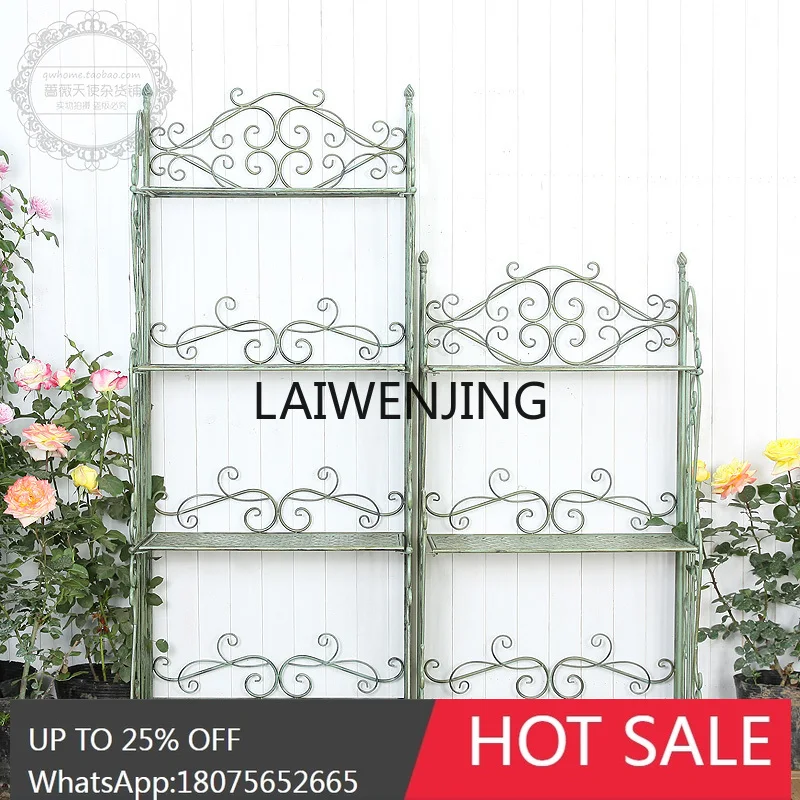 rural retro wrought iron three or four layers flower stand indoor outdoor garden shelf
