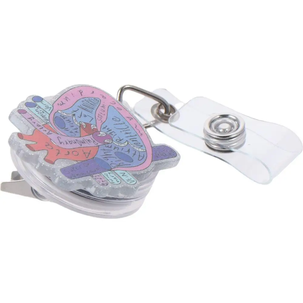 New Heart Badge Reel Acrylic Retractable Badge Holder with ID Clip Id Card Holder Office
