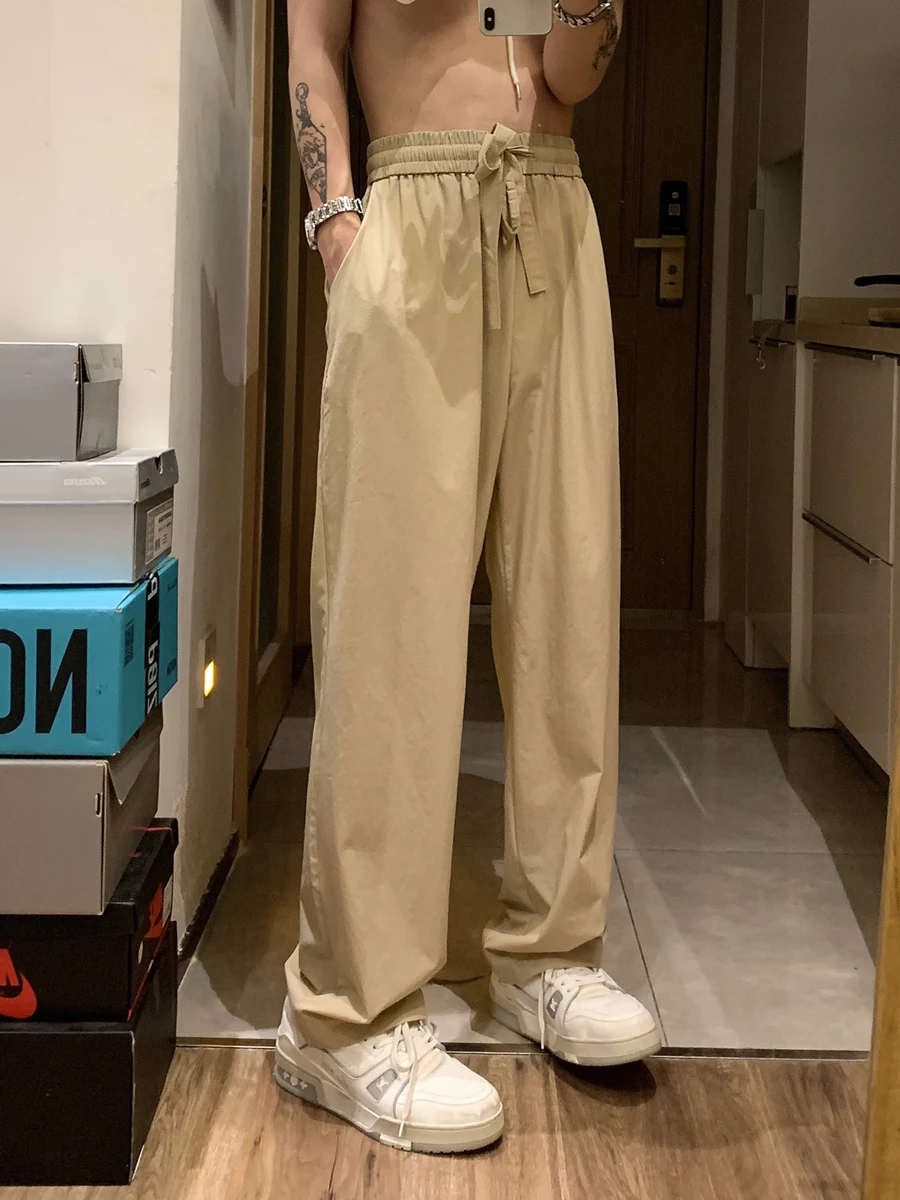 

Khaki y Casual Pants for Tall Men Trendy Autumn Lengthened Version High Waist Loose Fit Youthful Sle Workwear Trousers