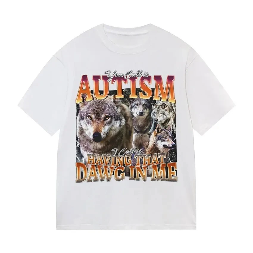 أنت تُطلق عليه التوحد أُطلق عليه أن يكون لديك أن دوج فيي مضحك وولف ميمي التي شيرت المرأة خمر تي شيرتات قصيرة الاكمام الشارع الشهير Y2K