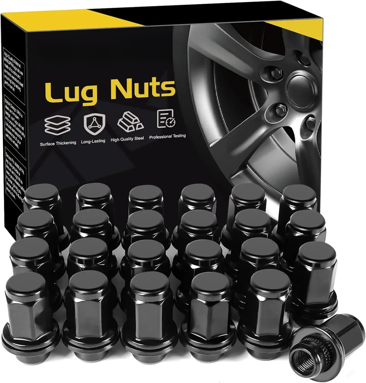 24pcs M12X1.5 Black Mag Lug Nuts - 1.87