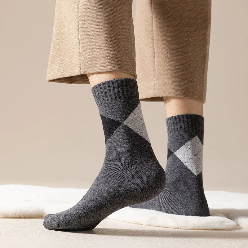 الرجال سميكة الشتاء الدافئ القطن الرجال الصوف الحراري INS جورب منشفة مريحة عادية بلون الماس على شكل منتصف جوارب أنبوبية #5