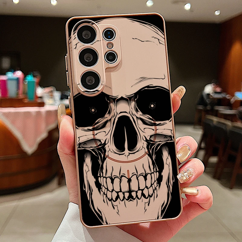 Magnetische Handyhülle mit menschlichem Schädel-Print für Samsung Galaxy S26 S25 Ultra S24 S23 FE A17 A57 A56 A37 A16 A35 A55 A15 A36 A25 Cover