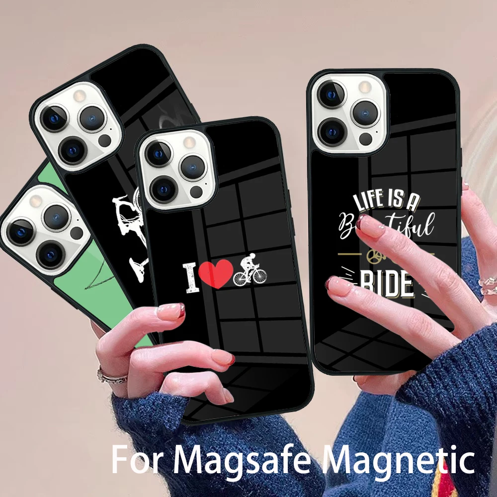 

MTB Mountain Bike Cycling Bicycle Phone Case Magesafe Magnetic Wireless Charge Cover For IPhone 16 11 12 13 14 15 Pro Max Plus