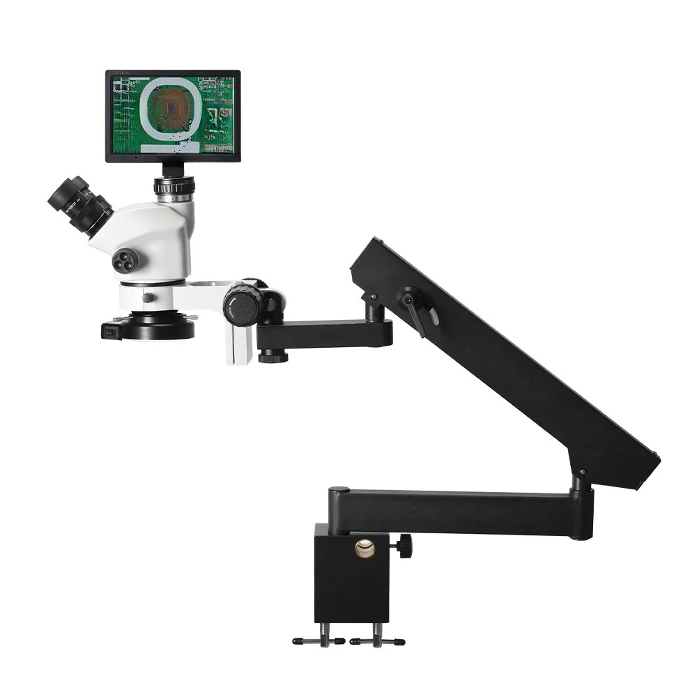 10 inch with screen 3.5-50 times three-eye microscope swing arm universal continuous zoom repair circuit board tool