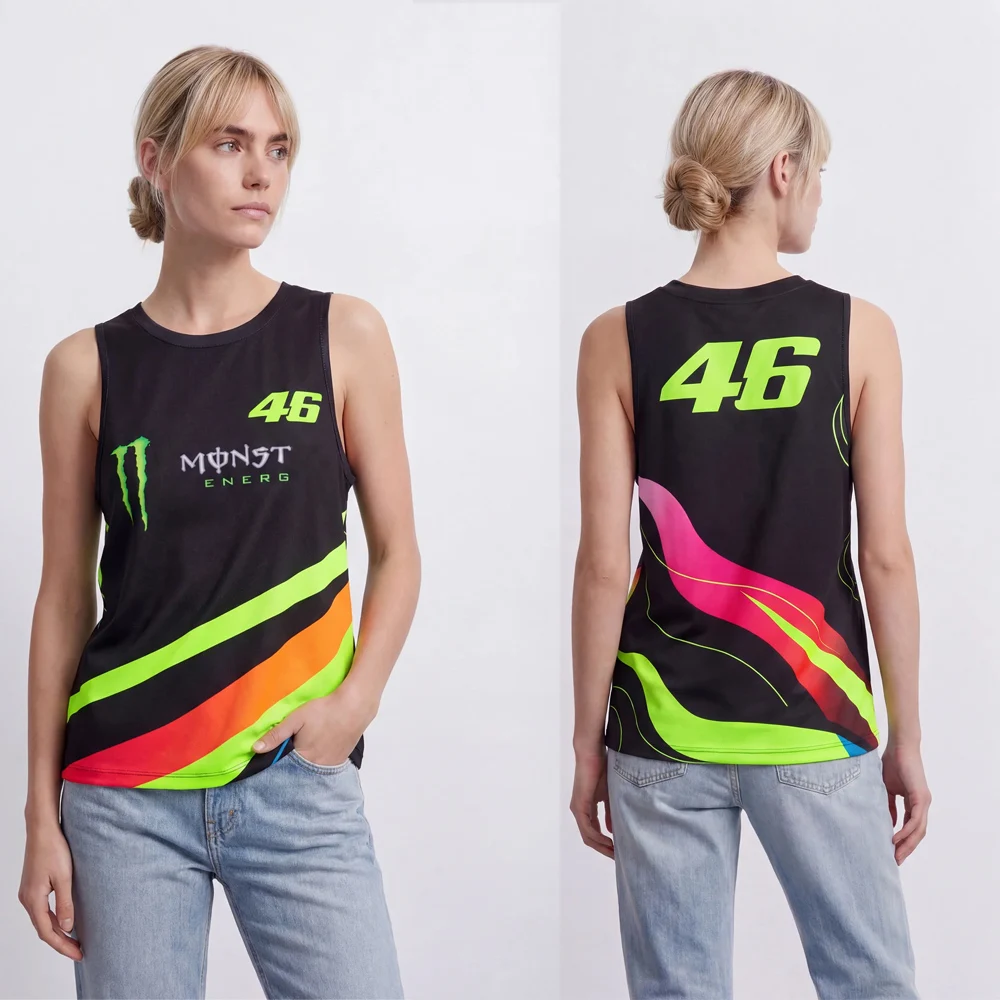 Camiseta Regata Feminina AI-gerada Moto 46 de Secagem Rápida Rossi 46 com Listras Coloridas para Crianças, Casual, Sem Mangas e Respirável