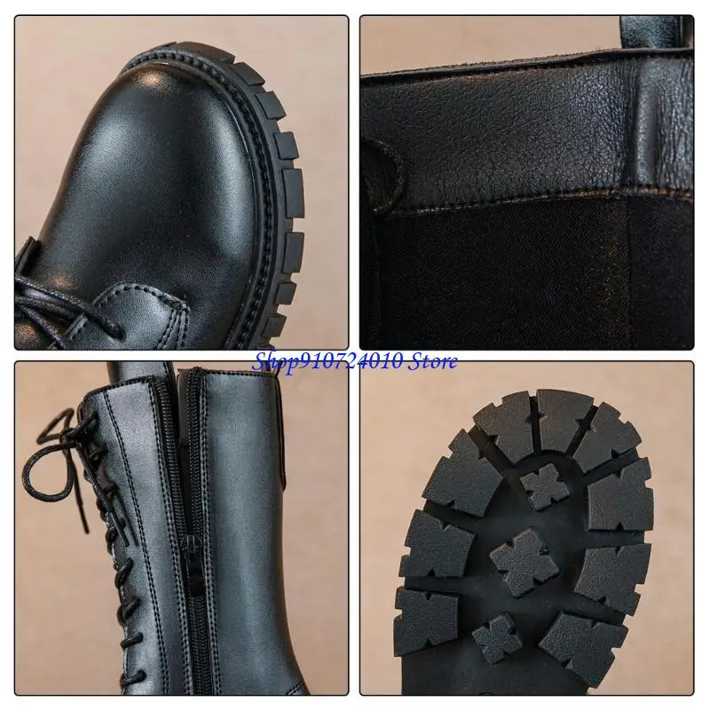 

77HD Girls White Lace-Up Combat Galoshes with Side Zipper, Knee-Highs Lugs Dress/School Galoshes– Toddler/Tiny/Big Kids