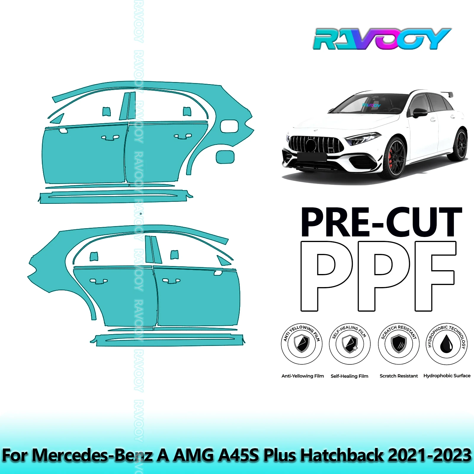 

For Mercedes-Benz A AMG A45S Plus Hatchback 2021-2023 8.5mil Pre-Cut PPF Door & A/B Pillar Kit TPU Paint Protection Film Set